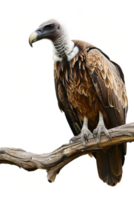 Isolated vulture on a branch against transparent background png