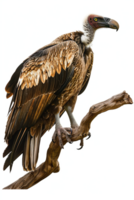 Isolated vulture on a branch against transparent background png