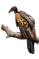 Isolated vulture on a branch against transparent background png