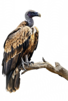 Isolated vulture on a branch against transparent background png