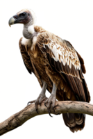 Isolated vulture on a branch against transparent background png