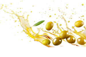 Olives with oil splash isolated against transparent background png