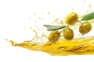Olives with oil splash isolated against transparent background png
