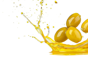 Olives with oil splash isolated against transparent background png