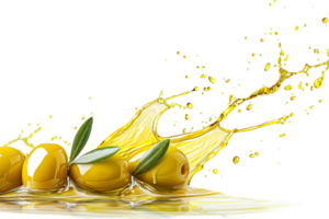 Olives with oil splash isolated against transparent background png