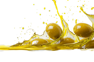 Olives with oil splash isolated against transparent background png