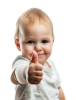 Baby giving a thumbs up isolated against a transparent background png