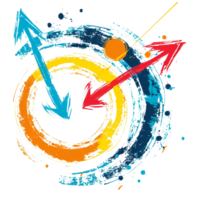 Scribbled arrow and circles isolated on transparent background png