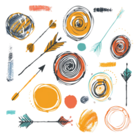 Scribbled arrow and circles isolated on transparent background png