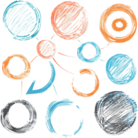 Scribbled arrow and circles isolated on transparent background png