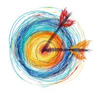 Scribbled arrow and circles isolated on transparent background png