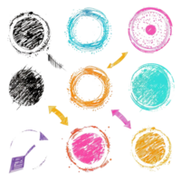 Scribbled arrow and circles isolated on transparent background png