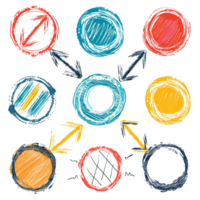 Scribbled arrow and circles isolated on transparent background png