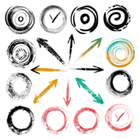 Scribbled arrow and circles isolated on transparent background png
