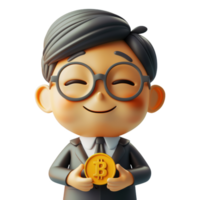 A Happy Financial Advisor Holding a Bitcoin png