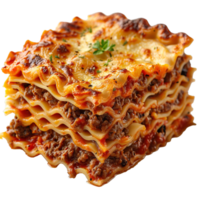 Lasagna with meat sauce and cheese isolated on transparent background , png