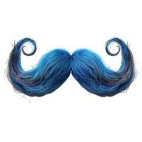 blue detailed handlebar mustache twisted isolated on transparent background , png
