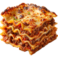 Lasagna with meat sauce and cheese isolated on transparent background , png