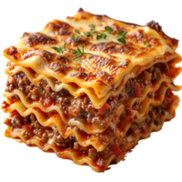 Lasagna with meat sauce and cheese isolated on transparent background , png