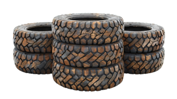 rusty tires stack isolated on transparent background , png