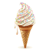 A creamy soft serve ice cream cone with colorful sprinkles png