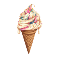A soft serve ice cream cone with rainbow swirls and sprinkles png