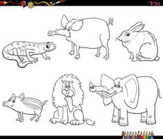 cartoon wild animals characters set coloring page vector