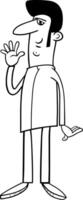 funny man cartoon character waving page coloring page vector