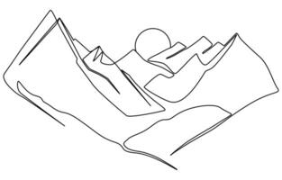 One line art. continues line art. illustration of a landscape, Continuous line drawing art Mountain. vector