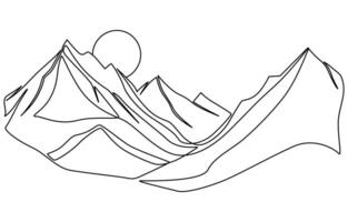 One line art. continues line art. illustration of a landscape, Continuous line drawing art Mountain. vector
