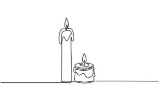 Continuous one line drawing candle. vector