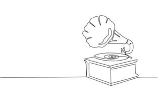 Retro analog gramophone one continuous line design. vector