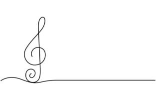 Continuous one line drawing of treble clef. Isolated on white background vector