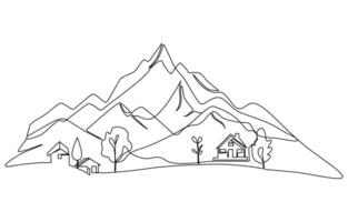 Continuous one line drawing of mountain landscape. vector