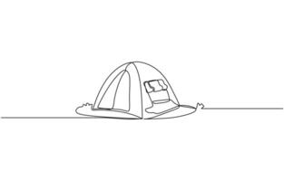 Camping tent continuous line illustration, Single continuous line drawing camping tent vector