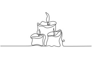 Continuous one line drawing candle. vector