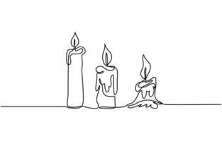 Continuous one line drawing candle. vector