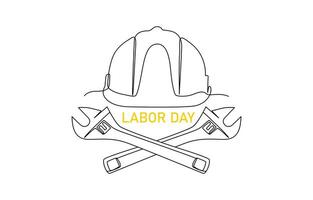 continuous line drawing of safety helmet wor safty work. Labor Day. vector