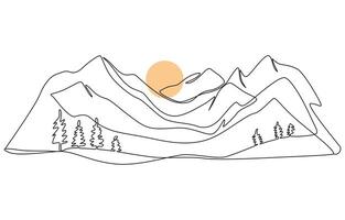 One line art. continues line art. illustration of a landscape, Continuous line drawing art Mountain. vector