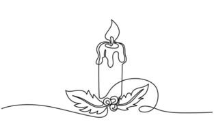 Continuous one line drawing candle. vector