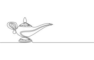 Continuous line design of aladdin magic teapot. Decorative elements drawn on a white background vector