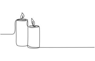 Continuous one line drawing candle. vector