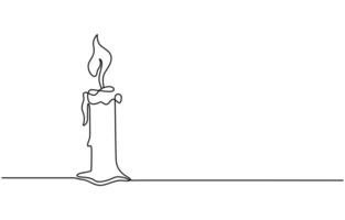 Continuous one line drawing candle. vector
