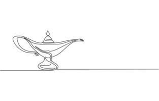 Continuous line design of aladdin magic teapot. Decorative elements drawn on a white background vector
