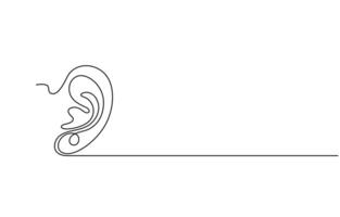 One continuous line drawing of human ear. Icon Symbol of hear health and sensory aid in simple linear style vector