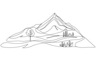 Continuous one line drawing of mountain landscape. vector