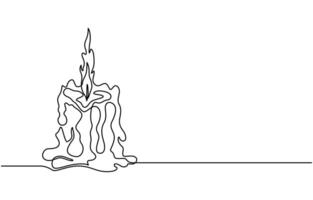 Continuous one line drawing candle. vector