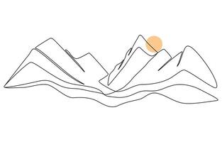 One line art. continues line art. illustration of a landscape, Continuous line drawing art Mountain. vector