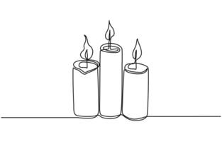 Continuous one line drawing candle. vector