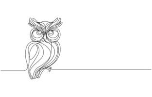 Silhouette of cute little owl. One line continuous concept banner with owl bird. vector